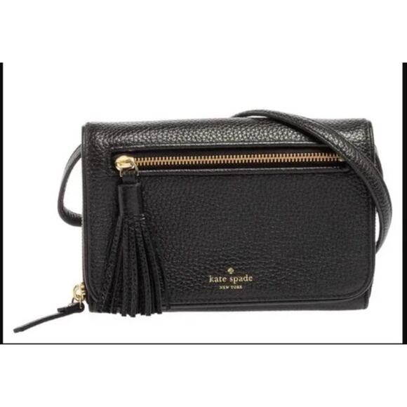 Kate Spade Chester Street Avie Black Leather Crossbody Bag with Tassel Pebble - Picture 1 of 16